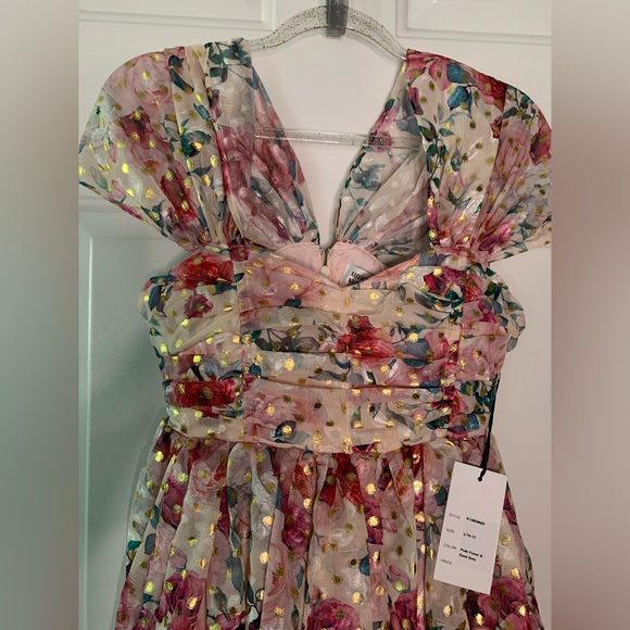 NWT Unique Vintage Pink Floral & Gold Dots Heart & Soul Babydoll Dress - Picture 5 of 7